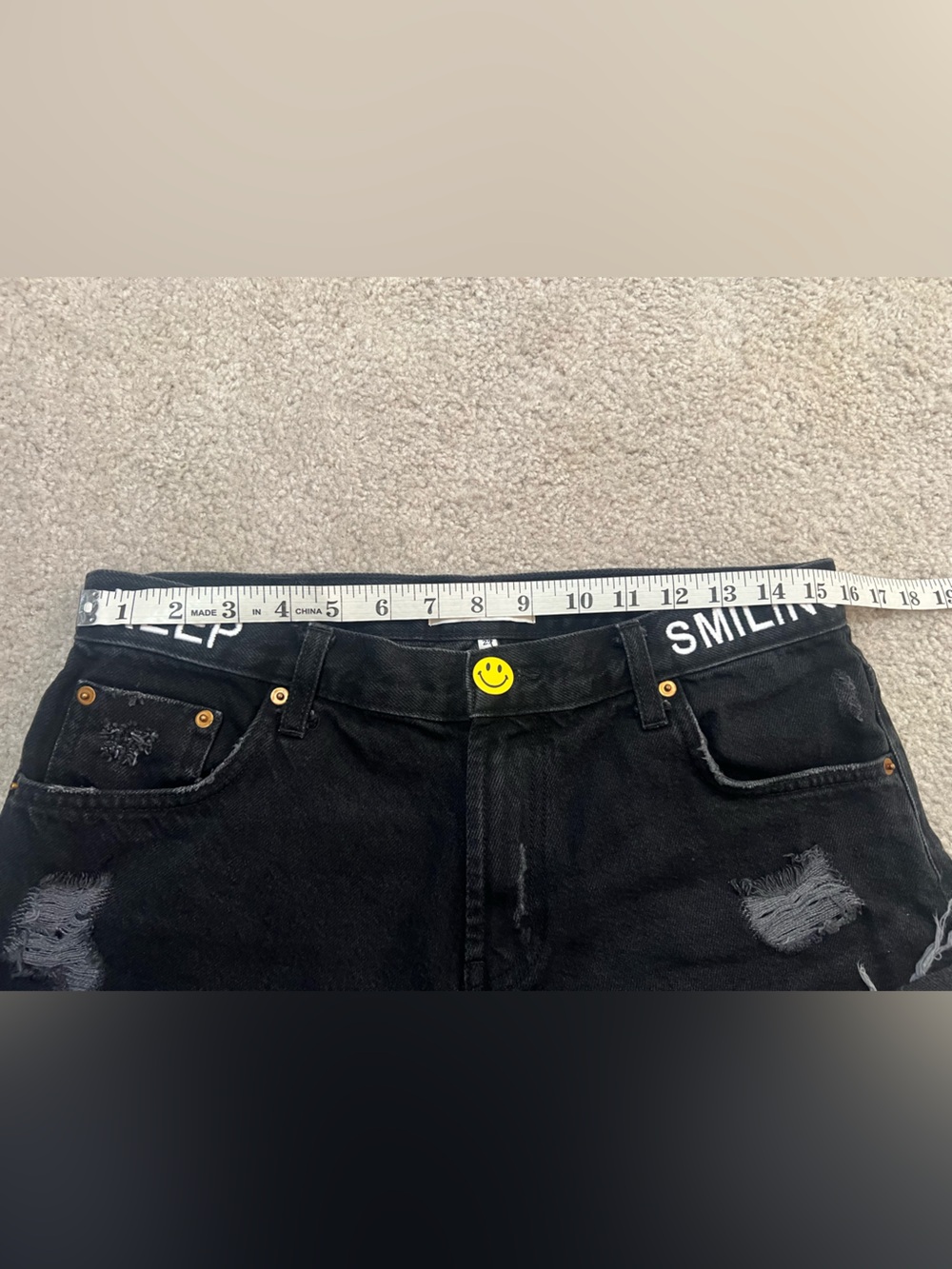Aviator Nation Keep Smiling Mid Rise Smiley Face Jean Denim Shorts Vintage Black - Picture 5 of 13